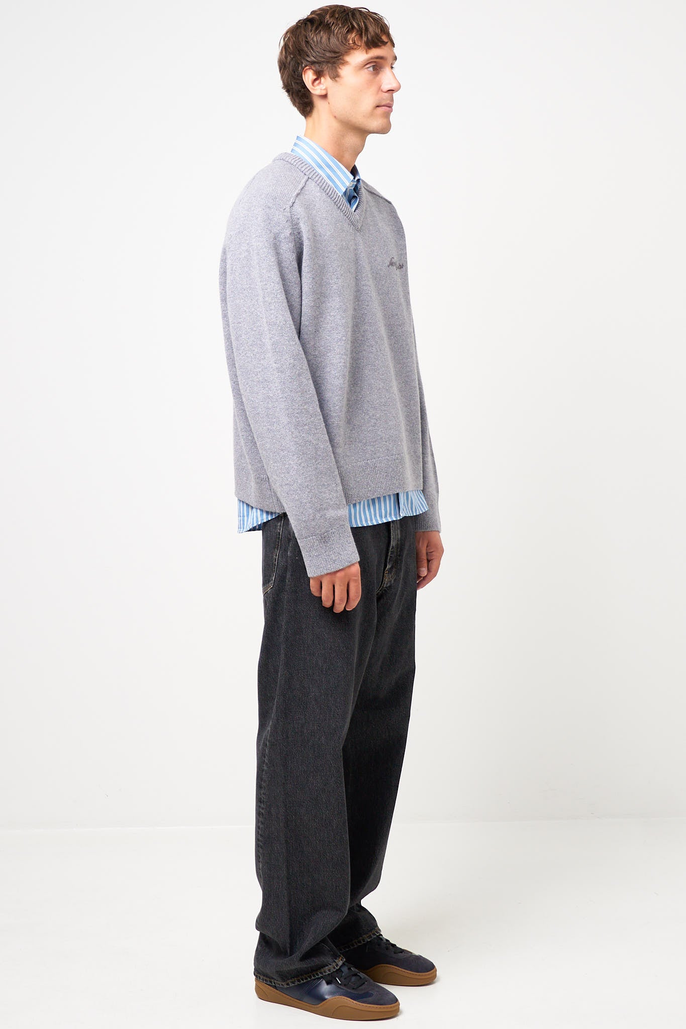 Wool V-Neck Sweater Dark Gray Melange