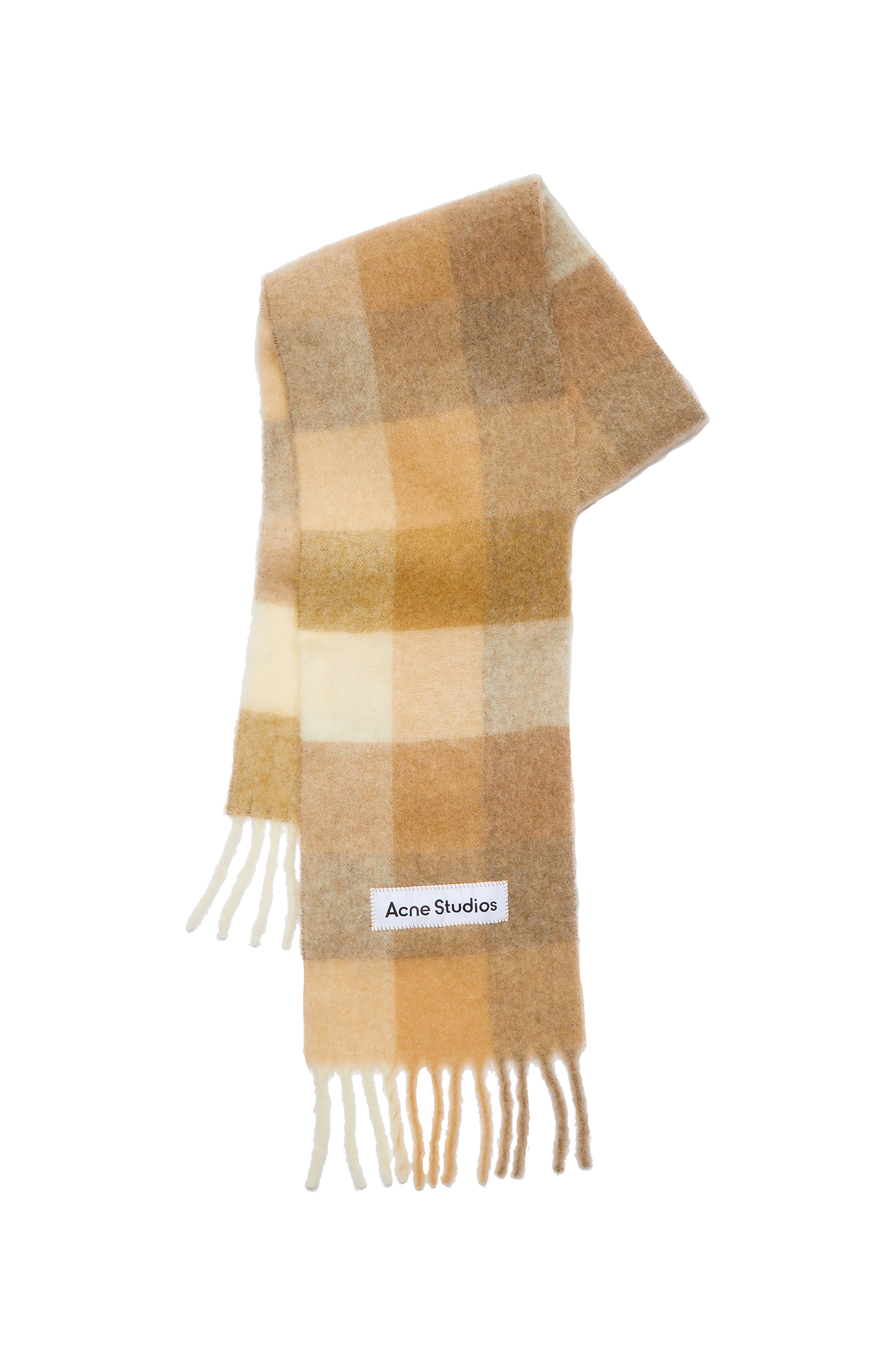 Checked Wool Fringe Scarf White/Beige