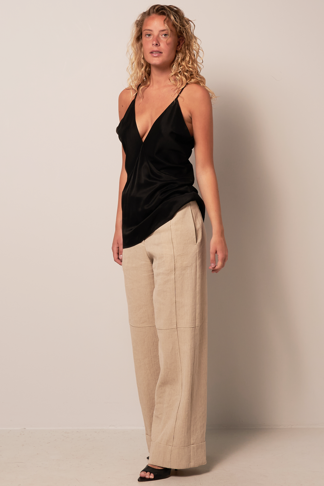 Draped Twill Cami Top Black