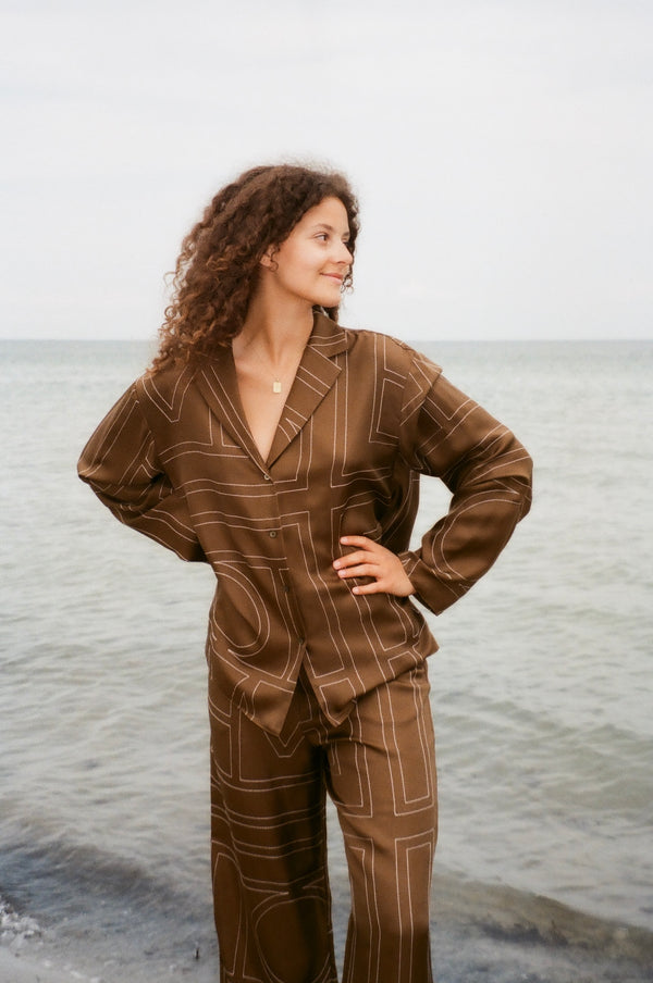 Monogram SIlk Pj Bottoms Mocha