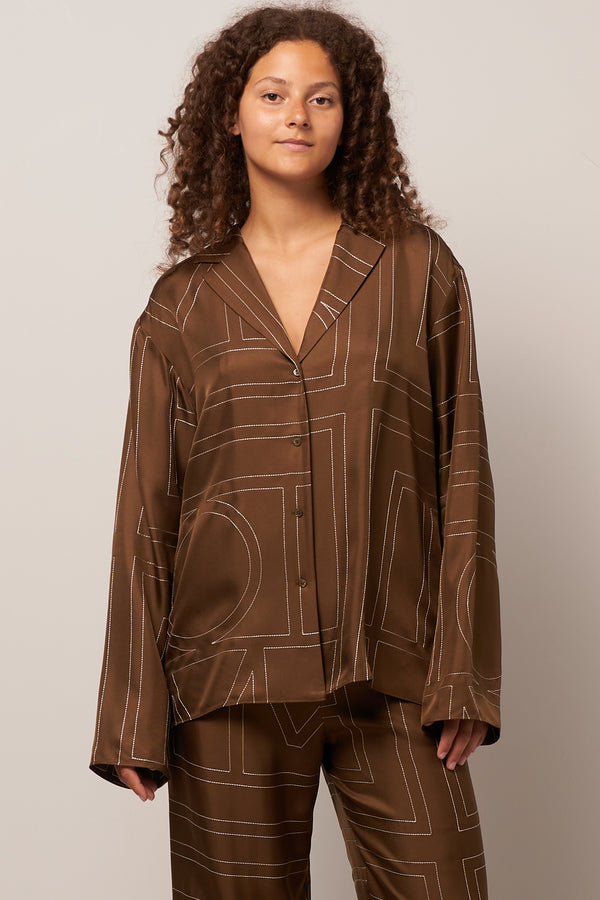 Monogram Silk Pj Top Mocha