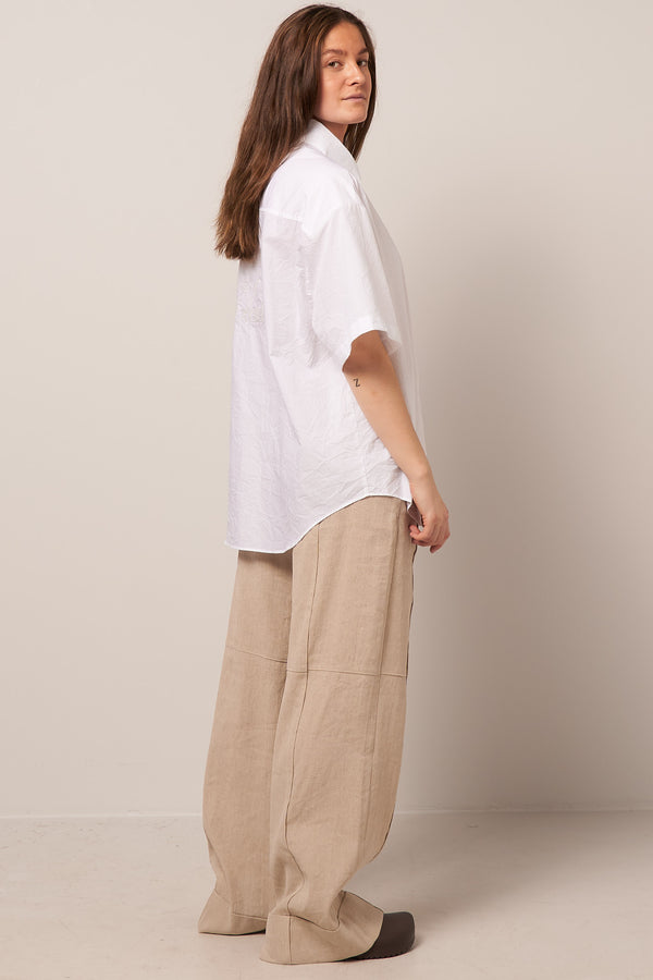 Embroidered Button-Up Shirt White