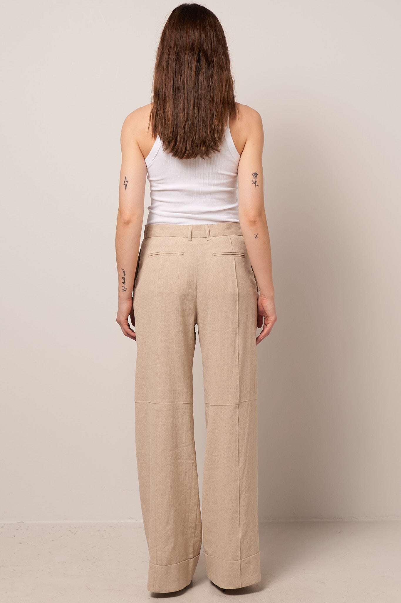 Wide Linen Trousers Light Sand