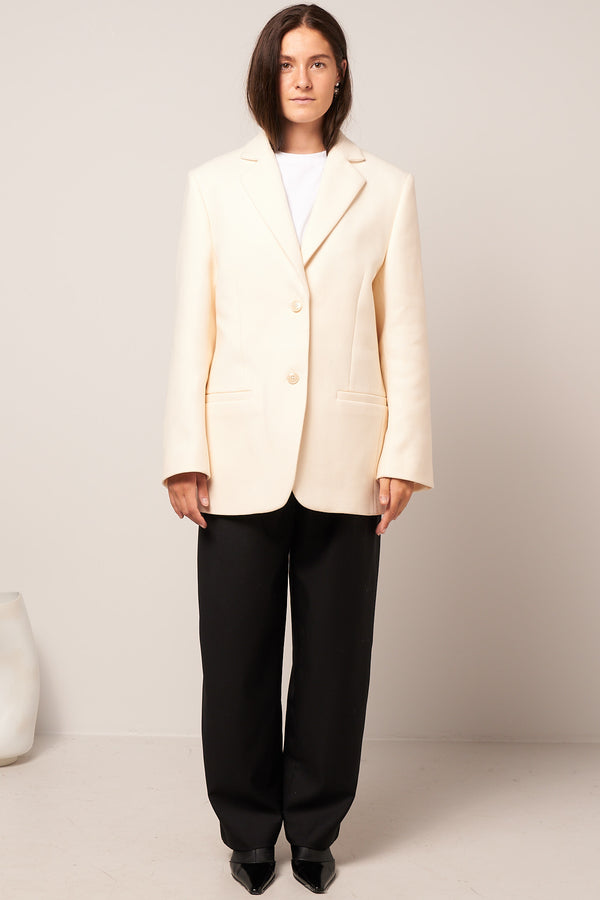 Longline Melton Wool Blazer Macadamia